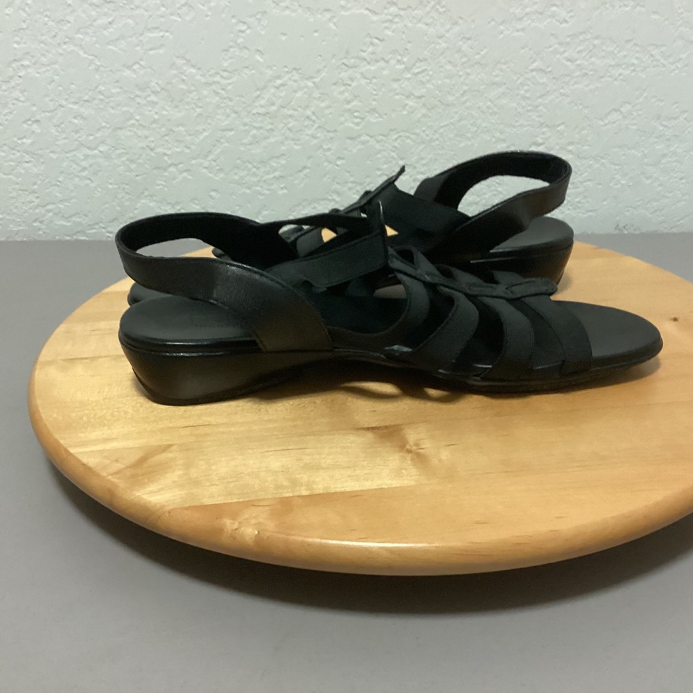 Munro American Women Black Elastic Strappy Wedge Sandals Shoes Size 9‎ Comfort
